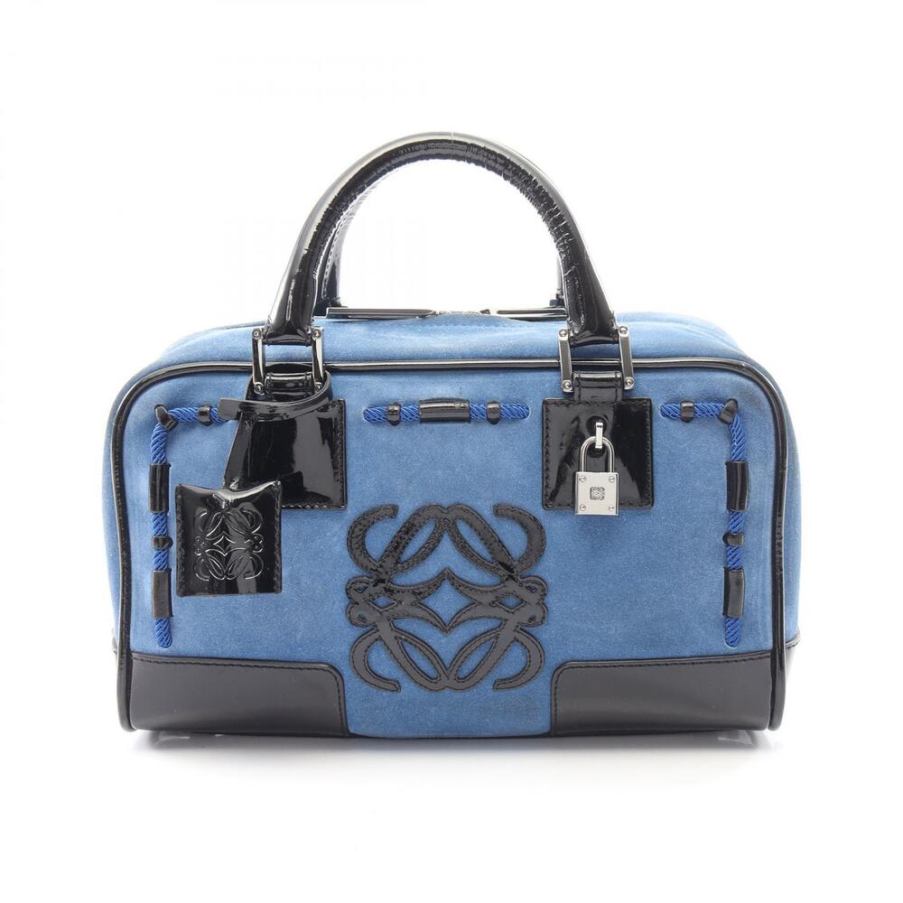Loewe Amazona Handbag Suede Patent Vernis Leather Blue Black